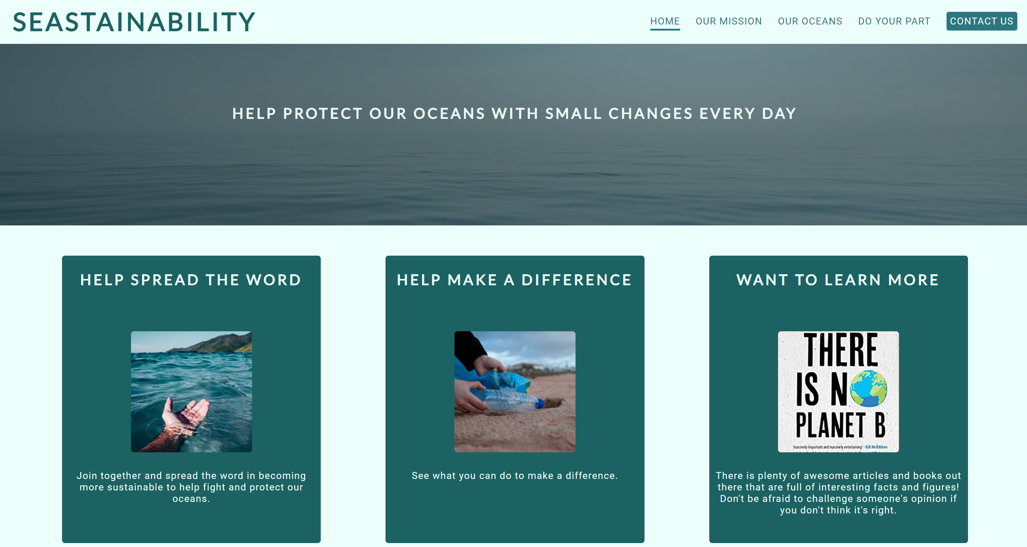 SEASTAINABILITY desktop view by roomacarthur.dev