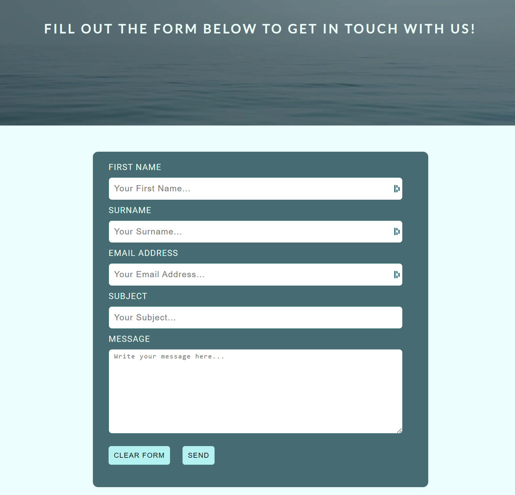 SEASTAINABILITY contact form.